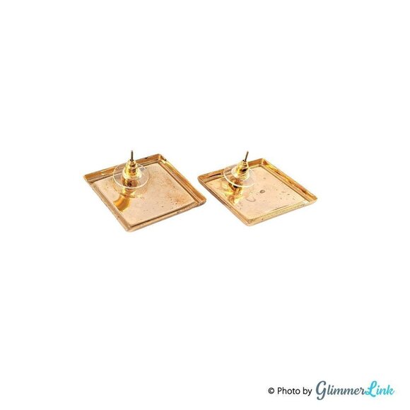 Vintage 1980s Geometric Square Purple Swirled Enamel Gold Tone Pierced Earrings - Picture 4 of 7